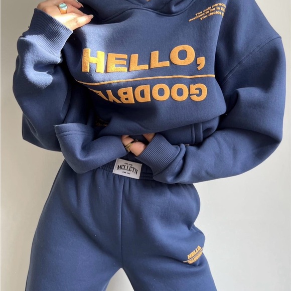 The Mayfair Group Sweaters - Mayfair Blue and Gold Hello Goodbye Sweatshirt and Pants Set size M/L